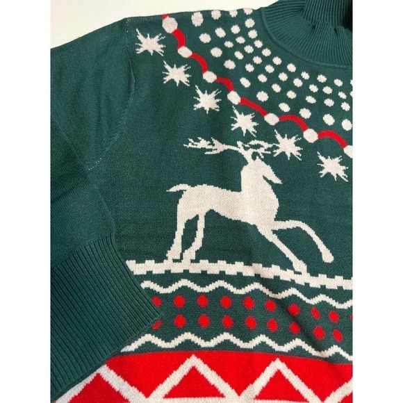 Christmas Sweater Ugly Round Neck‎ Reindeer Snowflakes Knitted Pullover Sz M - Picture 2 of 7